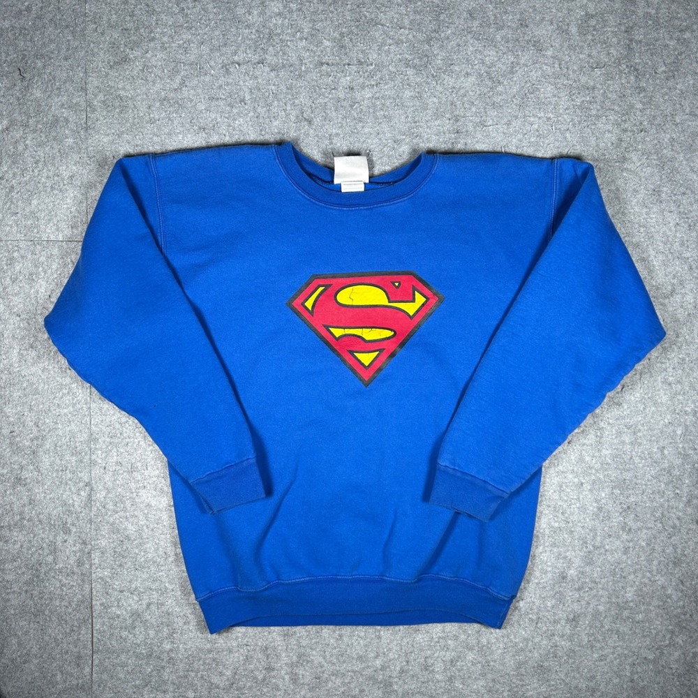 Hanes sweatshirt Mens Medium Blue Superman DC Comics Graphic Pullover Y2K